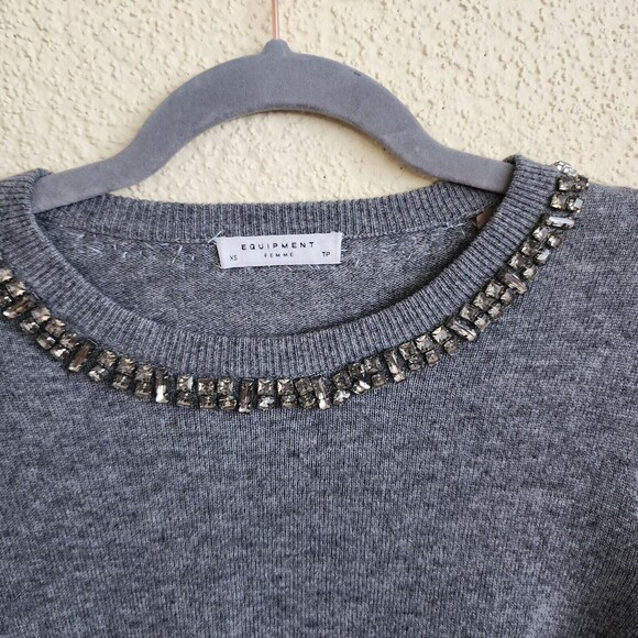Equipment 'Shane' Embellished $359 Sweater in HEATHER GRAY XS wool Cashmere EUC - Picture 11 of 12